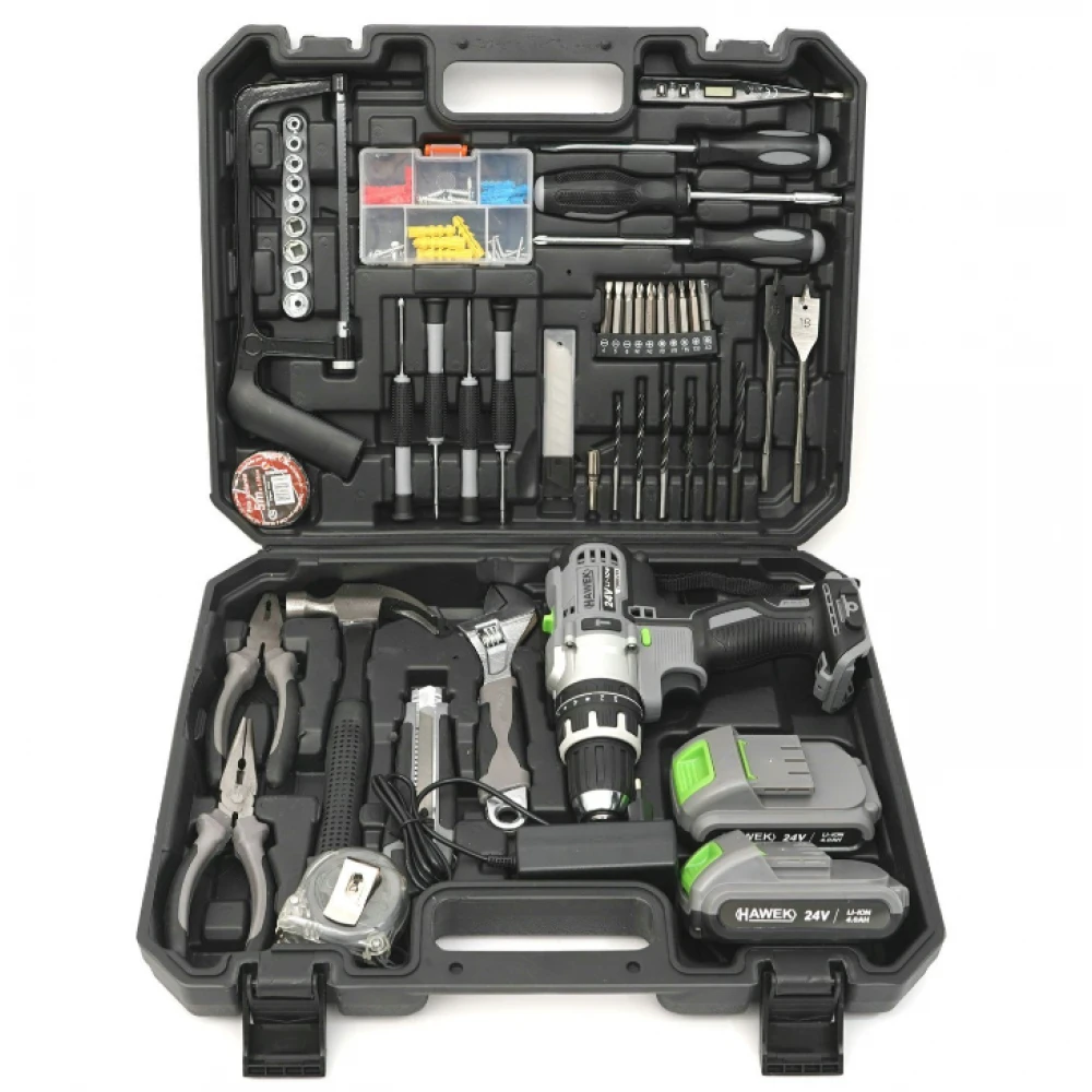 Акумулаторен ударен винтоверт, 24V, с инструменти и 2 батерии - HW-2029