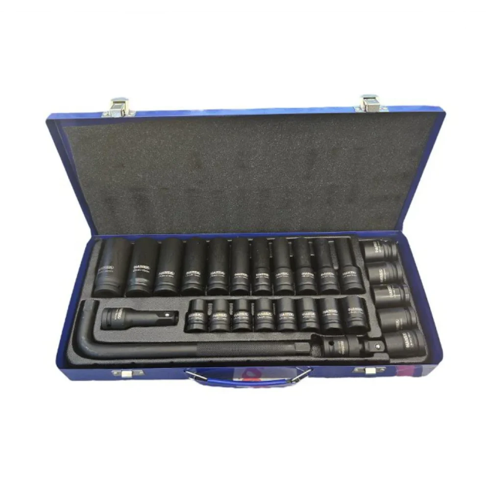 Комплект с ударни вложки, 27 части, 1/2“, CR–V в метален куфар - HW-2044