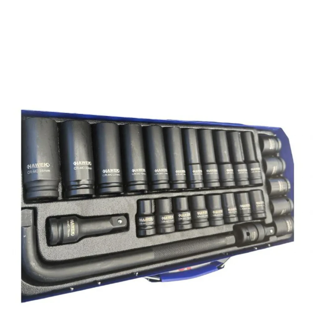 Комплект с ударни вложки, 27 части, 1/2“, CR–V в метален куфар - HW-2044