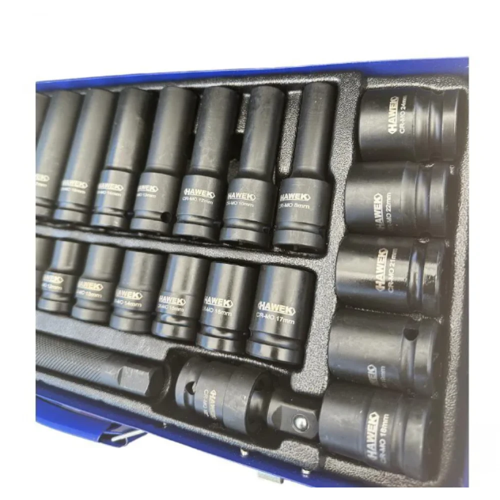 Комплект с ударни вложки, 27 части, 1/2“, CR–V в метален куфар - HW-2044