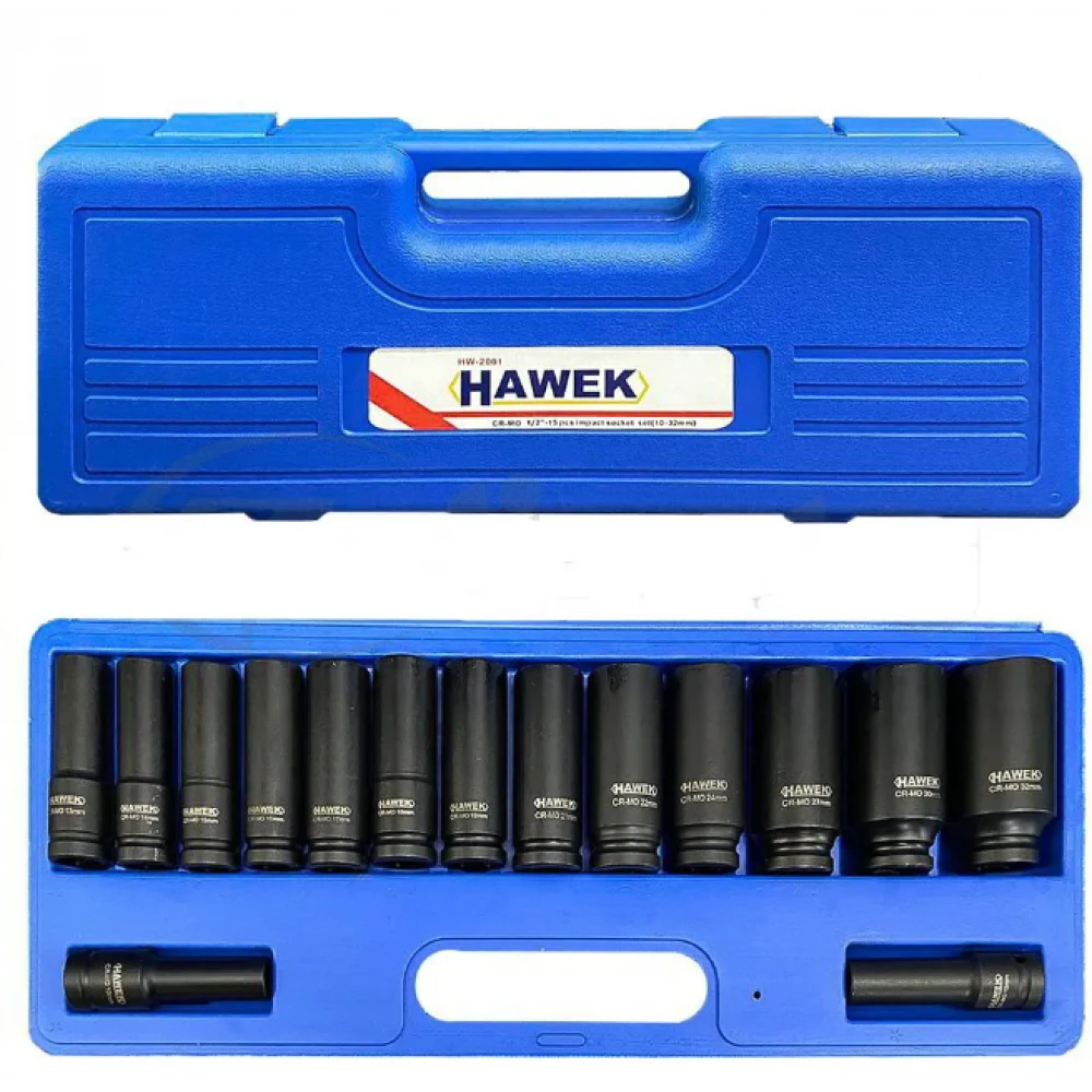 Ковани ударни вложки 1/2″ удължени (10 – 32 мм) 15 части - HW-2084