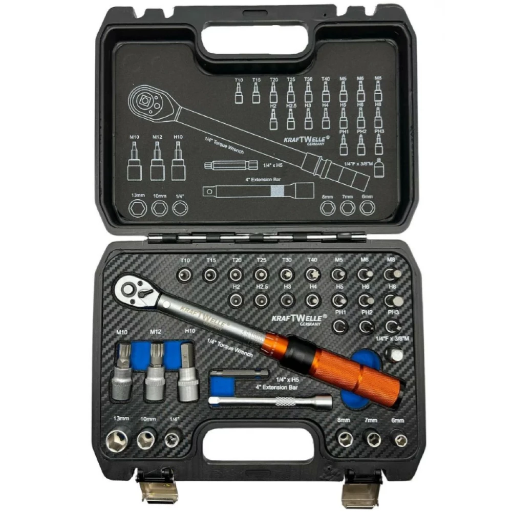Професионален динамометричeн ключ в комплект с аксесоари 32 части 1/4” 5 – 25Nm - HW-2091