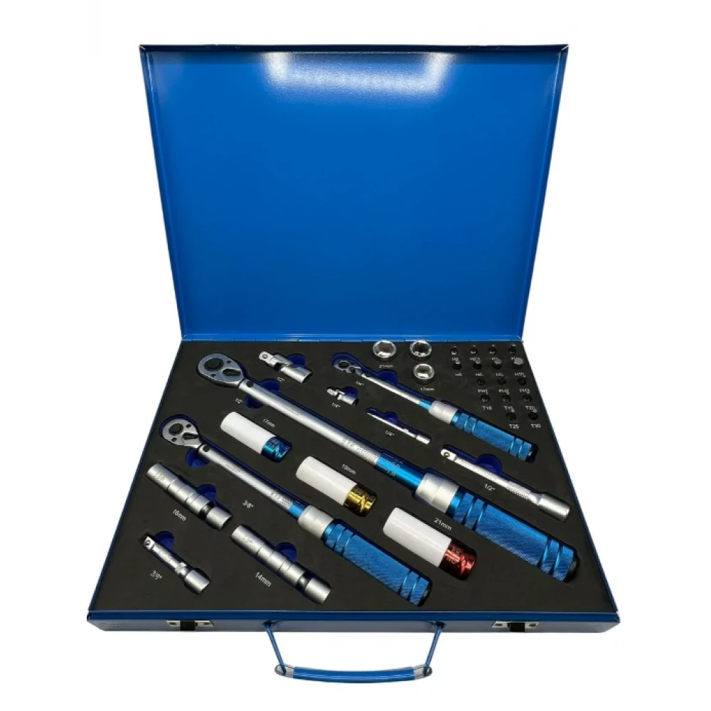 Професионален комплект динамометрични ключове 32 части 1/4, 3/8 и 1/2 със заключване на дръжката - HW-2106