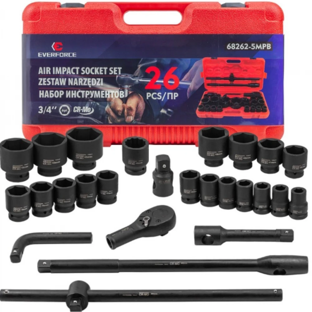 Гедоре с ударни вложки 26 части, 3/4'', 6-стенно - HW-2553