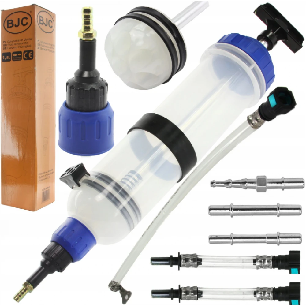 Пластмасов шприц за масло, 1500 мл, прозрачен с адаптори - HW-2571