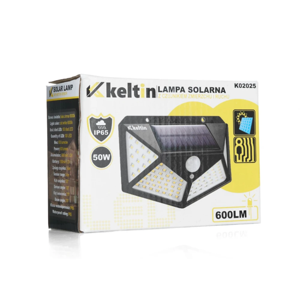 Соларна лампа със сензор за движение и здрач, 50W - K02025