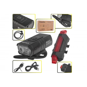 Комплект водоустойчиви светлини за велосипед, преден комплект (800lm/900mAh) + заден комплект (120lm/120mAh) - K02313