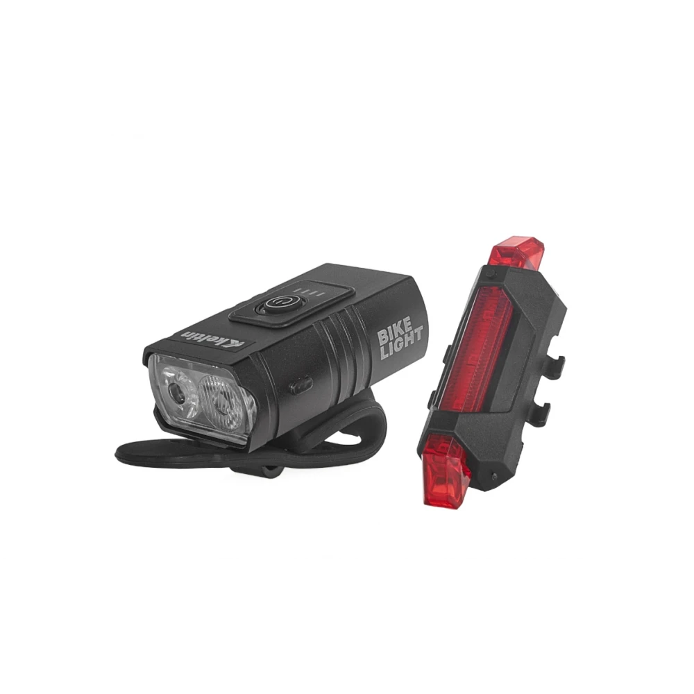 Комплект водоустойчиви светлини за велосипед, преден комплект (800lm/900mAh) + заден комплект (120lm/120mAh) - K02313