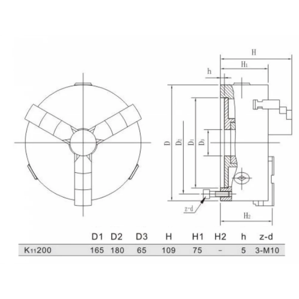 Самоцентриращ се тричелюстен патронник за струг, 200 мм - K11200