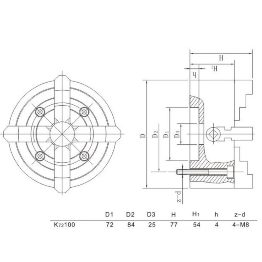 Независим четиричелюстен патронник, 100 мм - K72100