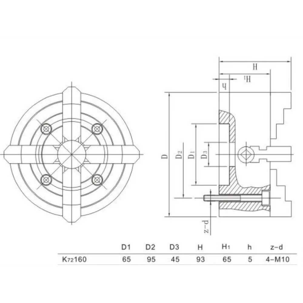 Независим четиричелюстен патронник, 160 мм - K72160