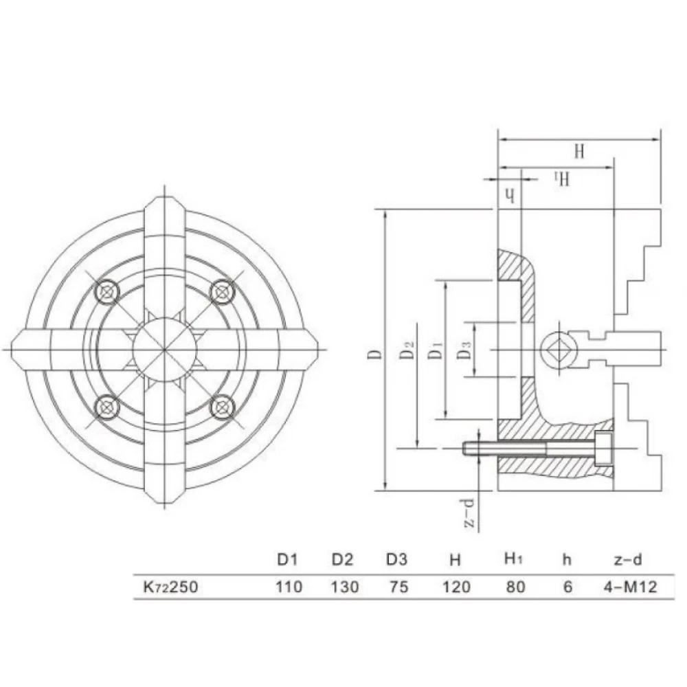 Независим четиричелюстен патронник, 250 мм - K72250