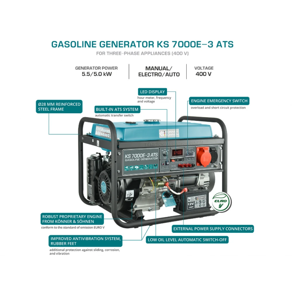 Бензинов генератор - Könner & Söhnen KS 7000E-3 ATS