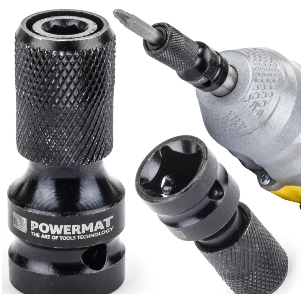 Адаптер за ударен гайковерт - адаптер от 1/2" квадрат към 1/4" HEX - POWERMAT PM-ASHU-05025T