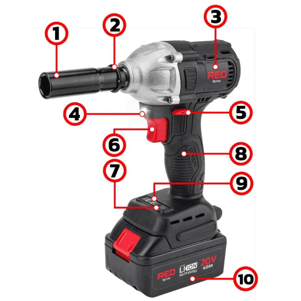 Акумулаторен ударен гайковерт 380Nm 20V, 4 Ah, - RTAKU0026