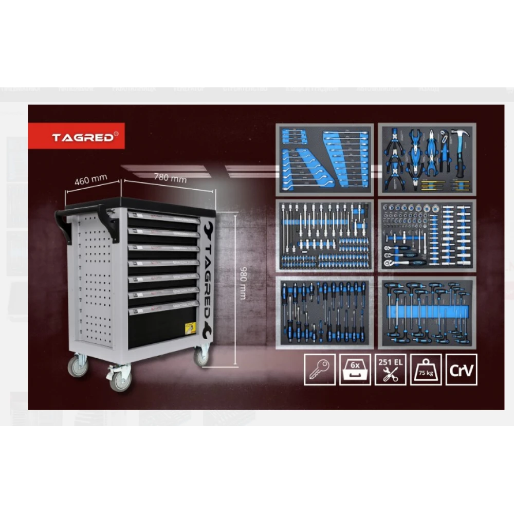 Оборудавна Количка / Шкаф с инструменти 251 елемента - TA212