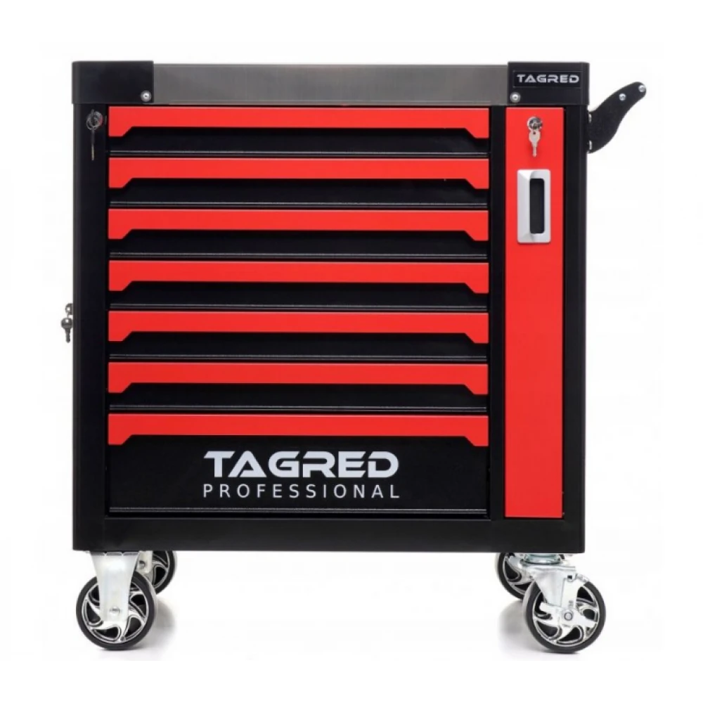 Шкаф за работилница, количка за работилница, 7 чекмеджета, 2 отделения, стоманен плот - Tagred TA215