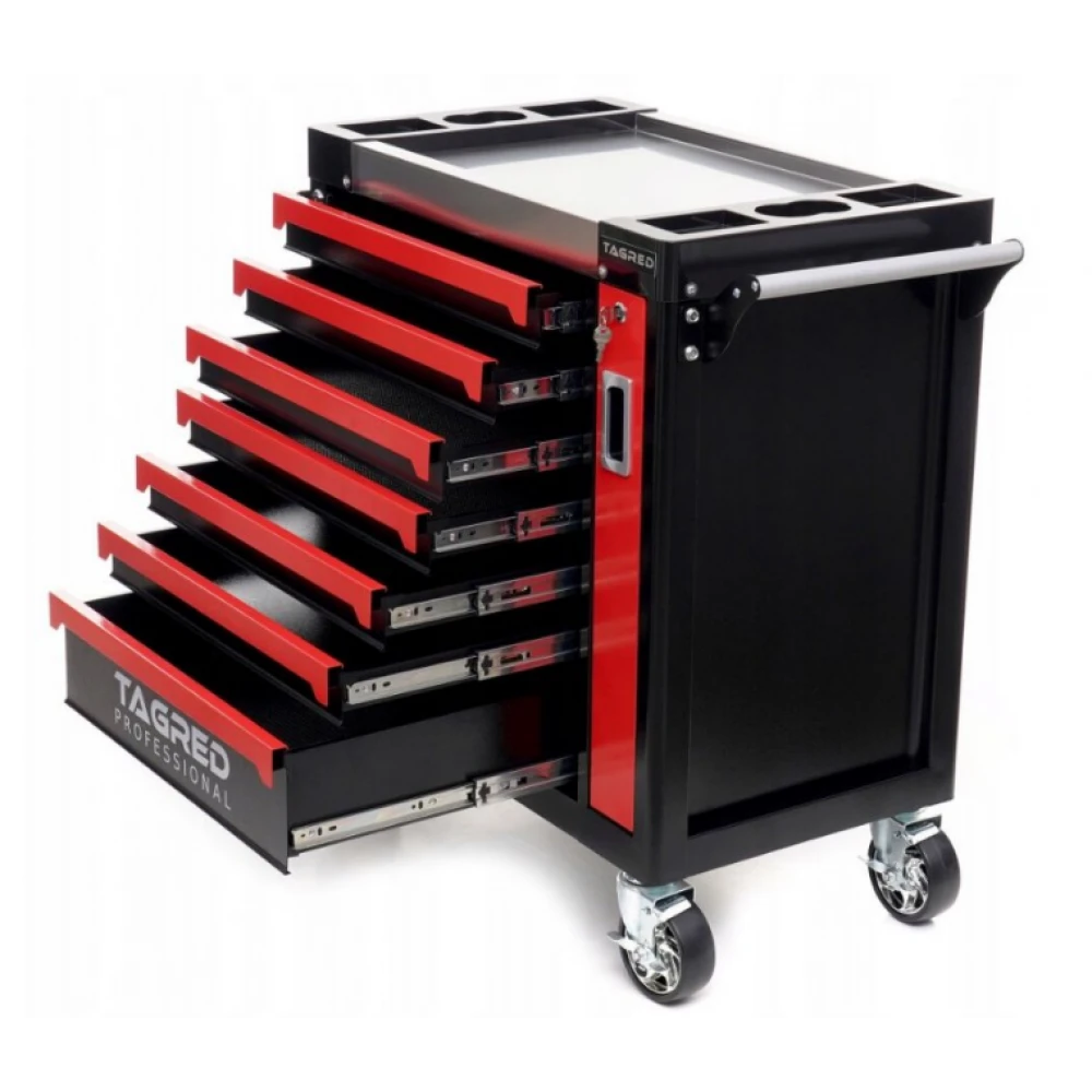 Шкаф за работилница, количка за работилница, 7 чекмеджета, 2 отделения, стоманен плот - Tagred TA215