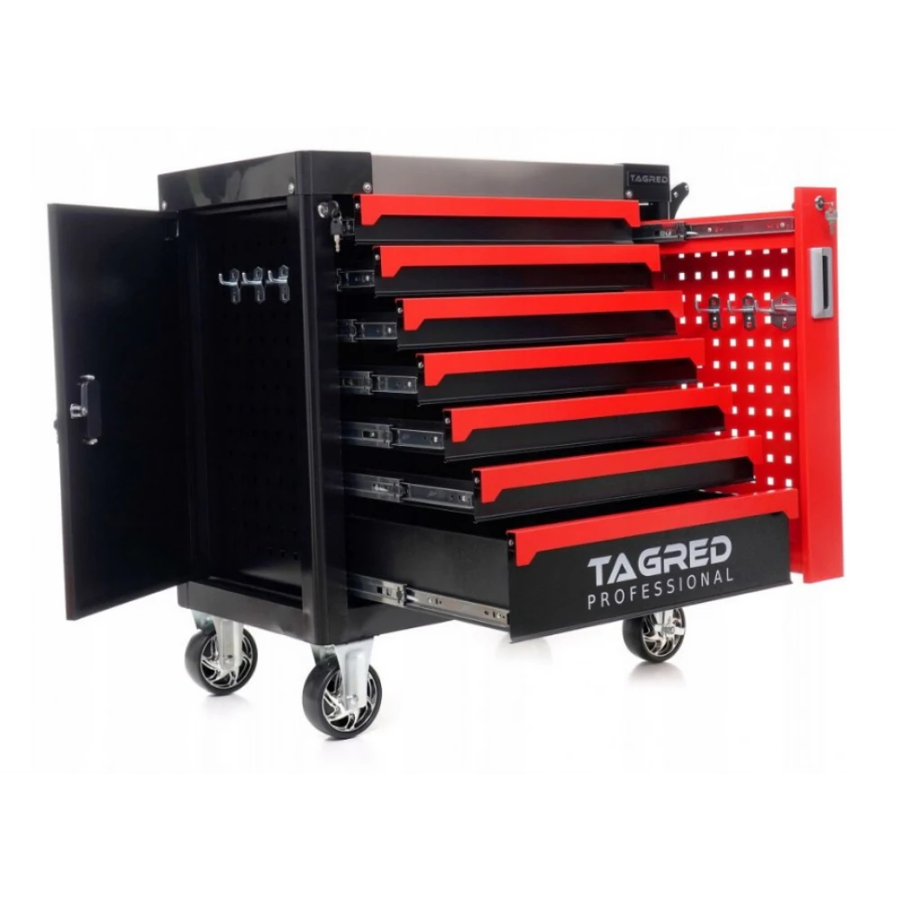 Шкаф за работилница, количка за работилница, 7 чекмеджета, 2 отделения, стоманен плот - Tagred TA215