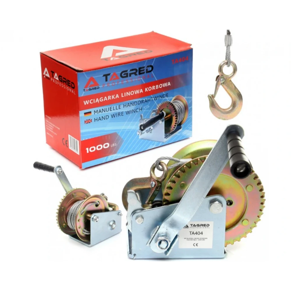 Лебедка с манивела и кабел 453 килограма 10 метра въже TA404