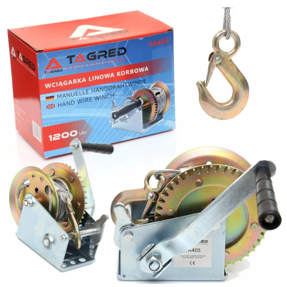 Лебедка с манивела, с кабел 545 кг., 1200 lbs,  10 м въже - Tagred TA405