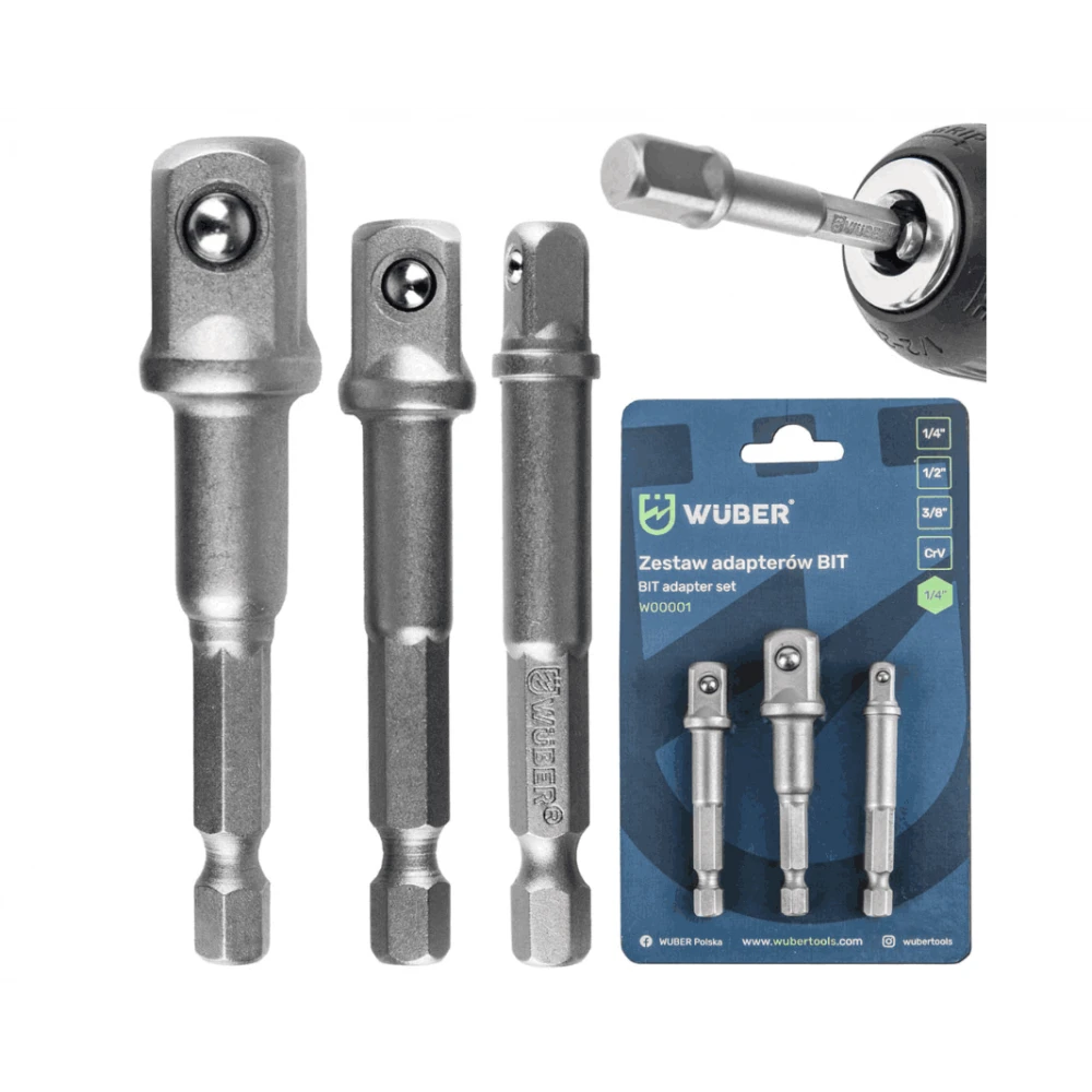 Комплект адаптери за винтоверт, 3 бр., HEX 1/4''-3/8''-1/2'' - W00001