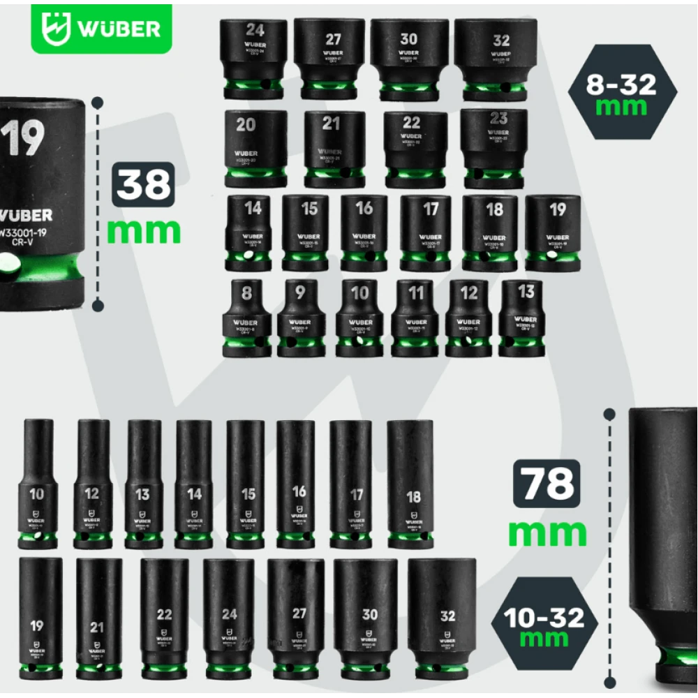 Комплект ударни вложки 35 броя, 1/2”, шестостенни - W33001