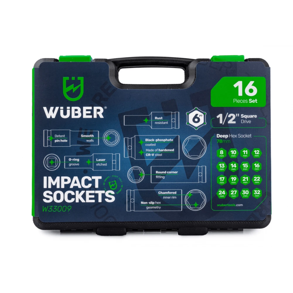Комплект ударни вложки 16 броя, 1/2”, шестостенни, 78 мм - W33009