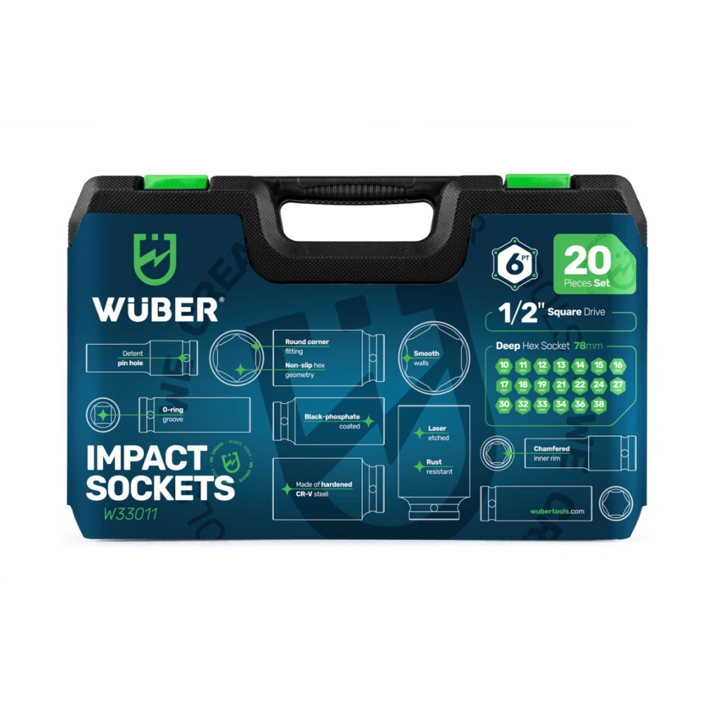 Комплект ударни вложки 20 броя, 1/2”, шестостенни, 10-38 мм - W33011