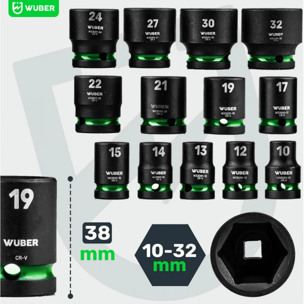 Комплект ударни вложки 13 броя, 1/2”, шестостенни, 10-32 мм - W33013