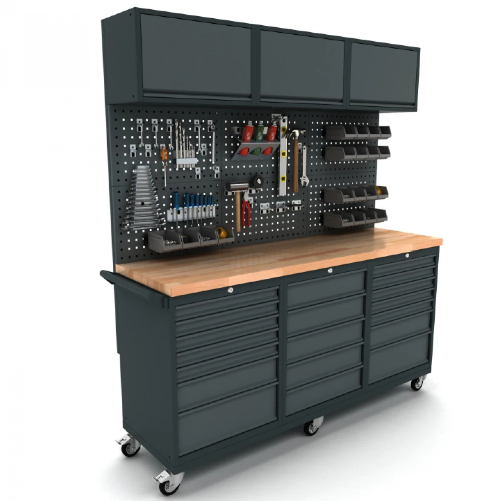 Мобилна работна маса за инструменти, 19 чекмеджета в 3 секции - WBG186M21