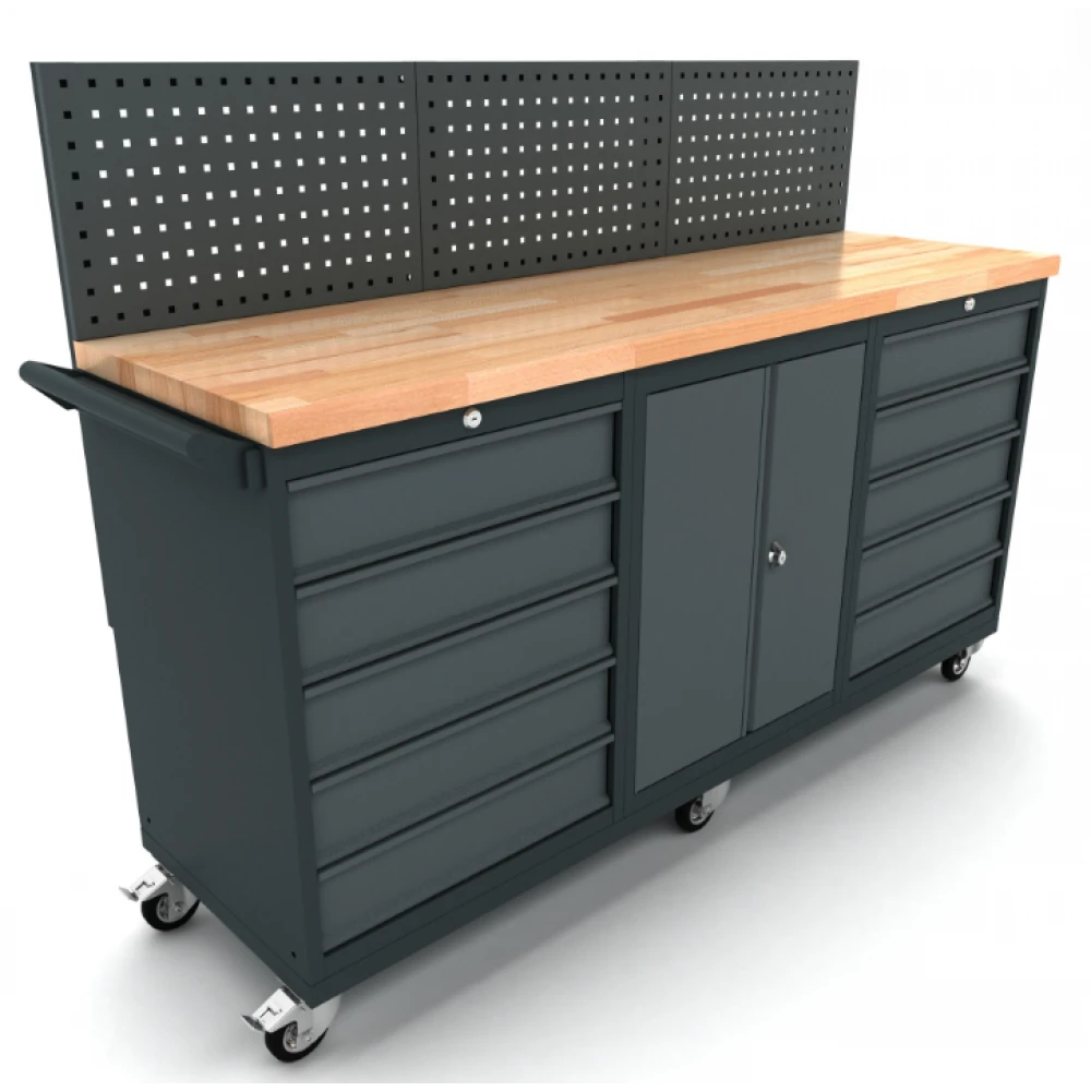 Работна маса с 1 шкаф, 2 врати и два шкафа с по 5 чекмеджета- WBG186M26