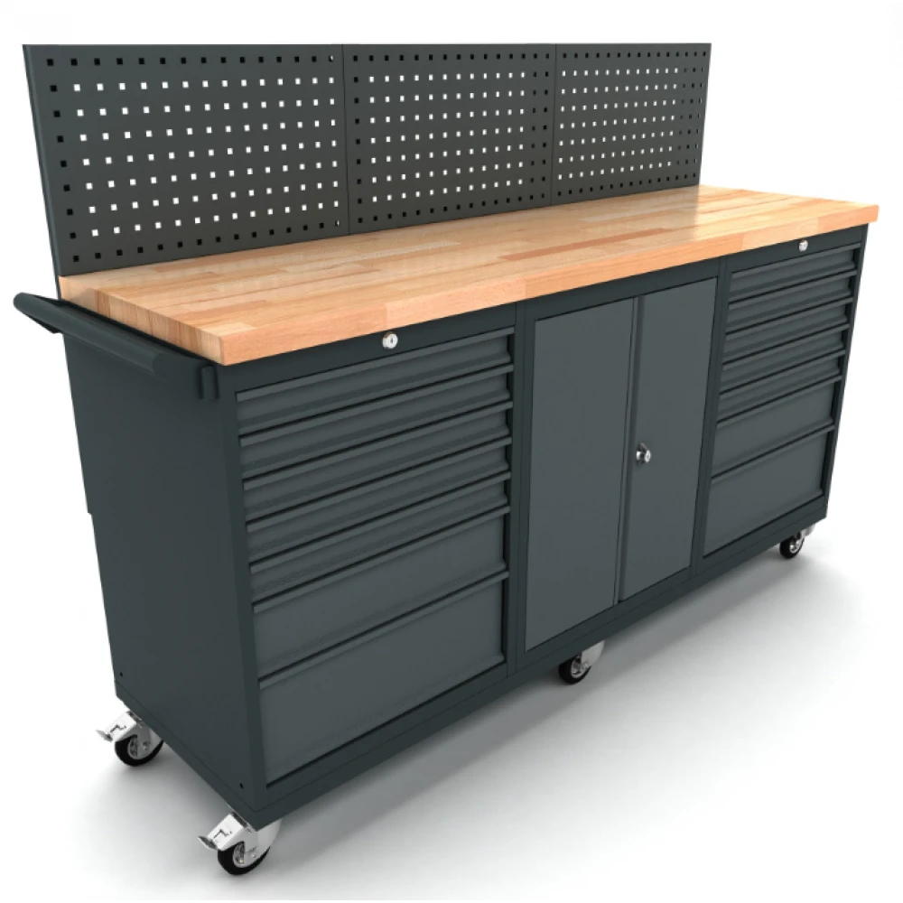 Мобилна работна маса 186x55 см, 2 шкафа със 7 чекмеджета - WBG186M29